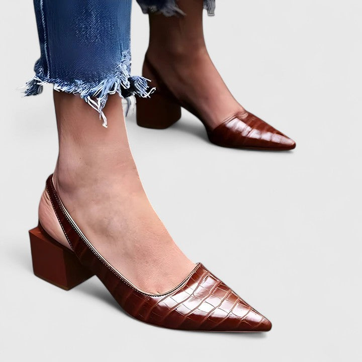 Womens Croc Embossed Slingback Pumps