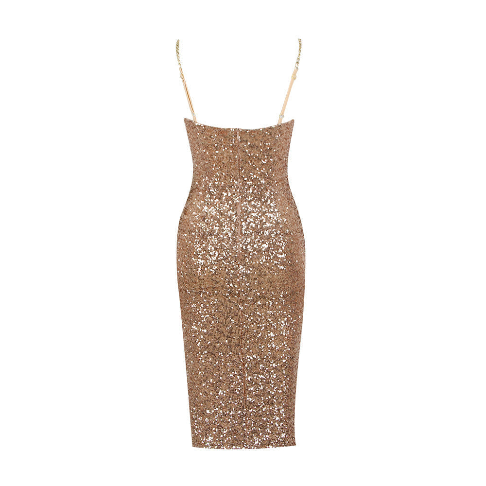 Women's Sequin Midi Party Dress with Sweetheart Neckline