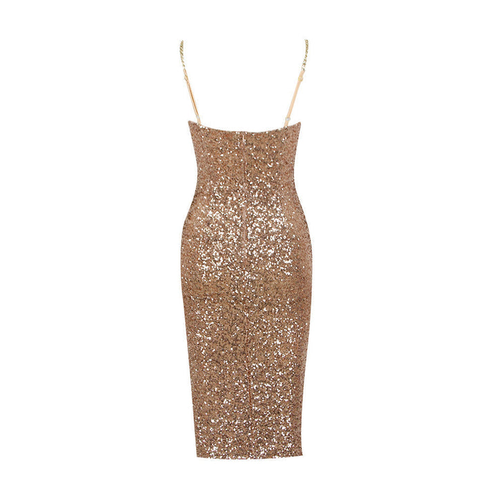 Women's Sequin Midi Party Dress with Sweetheart Neckline