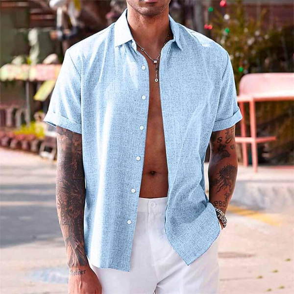Men's Linen Shirt with Short Sleeves