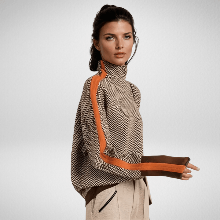 Women's Wool Roll Neck Jumper with Contrast Stripe
