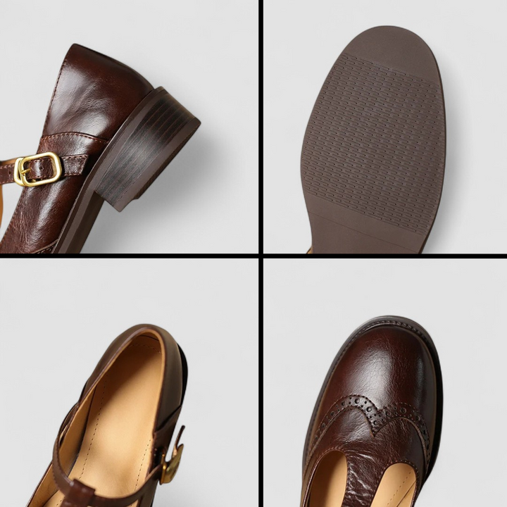 Women's Leather T-Strap Brogue Mary Janes