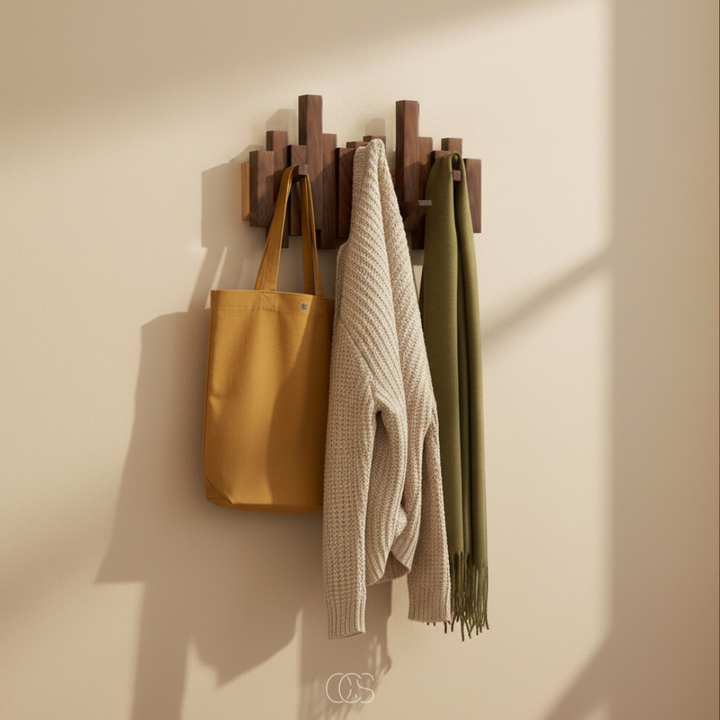 Wooden Wall Mounted Coat Rack with Foldable Hooks