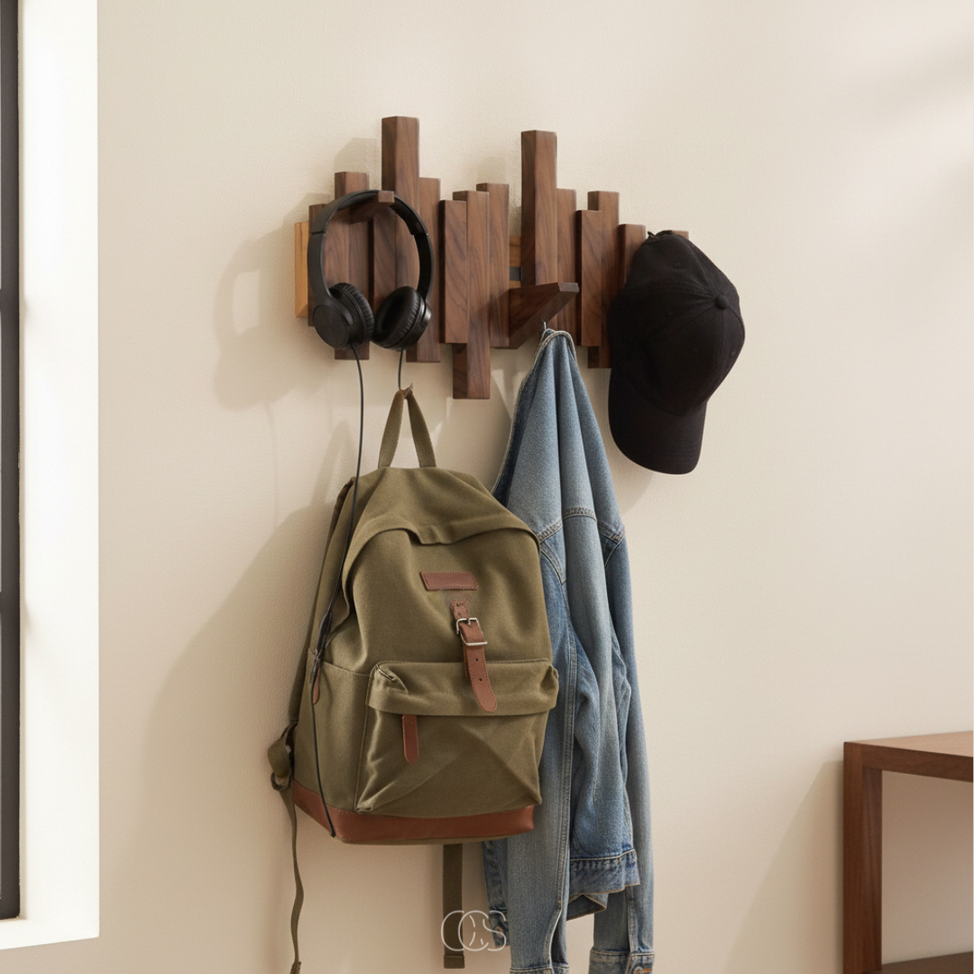 Wooden Wall Mounted Coat Rack with Foldable Hooks