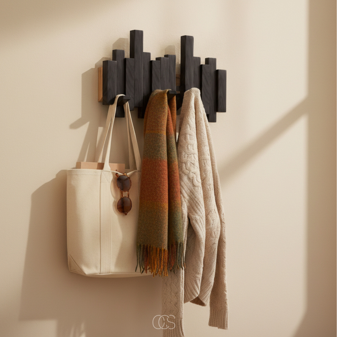 Wooden Wall Mounted Coat Rack with Foldable Hooks