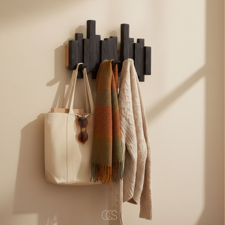 Wooden Wall Mounted Coat Rack with Foldable Hooks