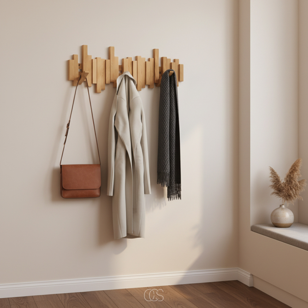 Wooden Wall Mounted Coat Rack with Foldable Hooks