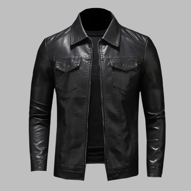 Men's Leather Jacket with Zip Front
