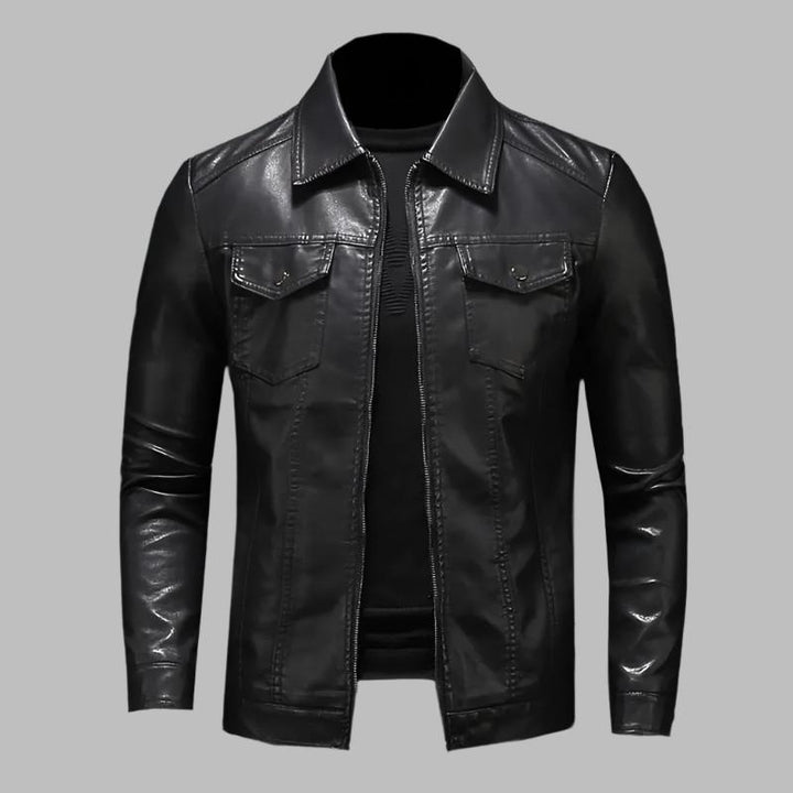Men's Leather Jacket with Zip Front