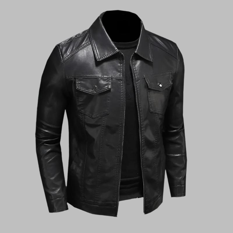 Men's Leather Jacket with Zip Front