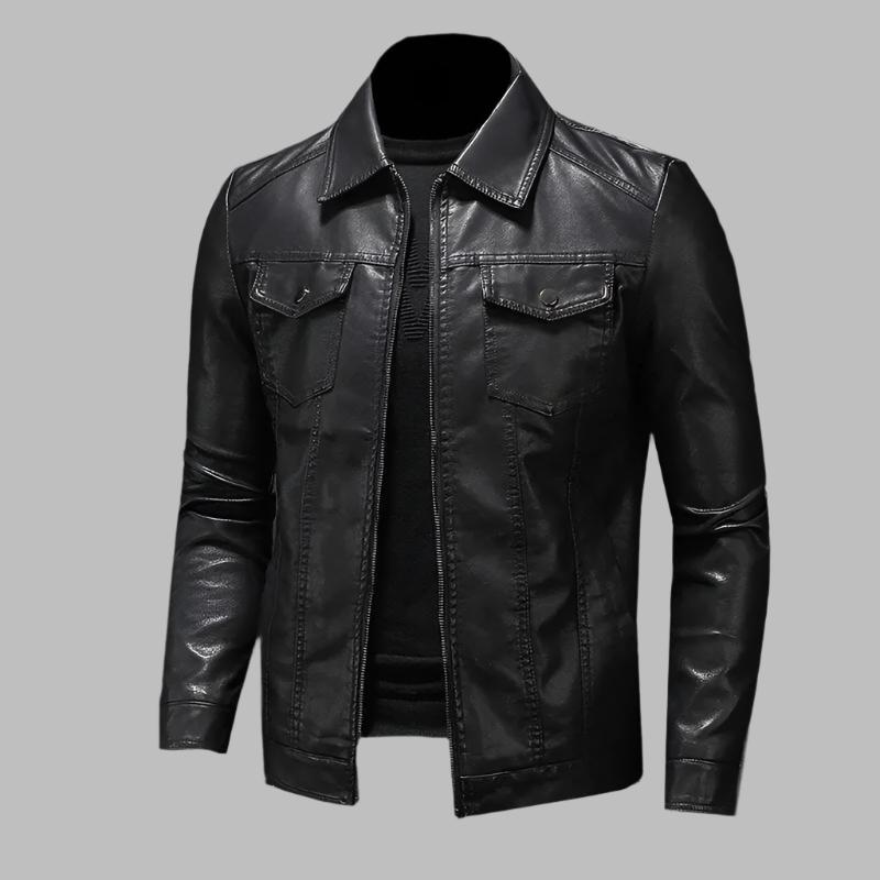 Men's Leather Jacket with Zip Front