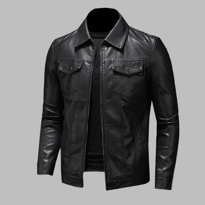 Men's Leather Jacket with Zip Front