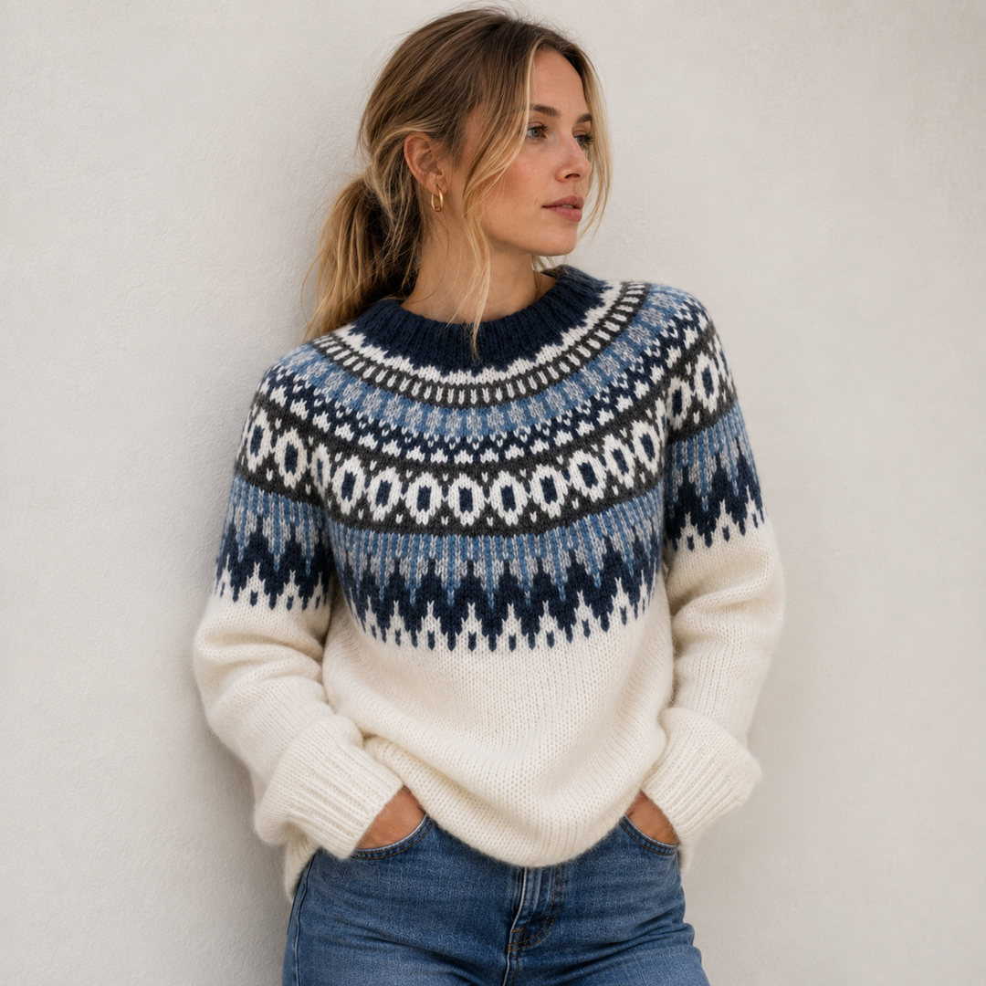 Women's Fair Isle Chunky Knit Jumper with Crew Neck