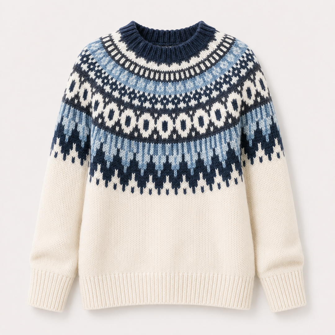 Women's Fair Isle Chunky Knit Jumper with Crew Neck