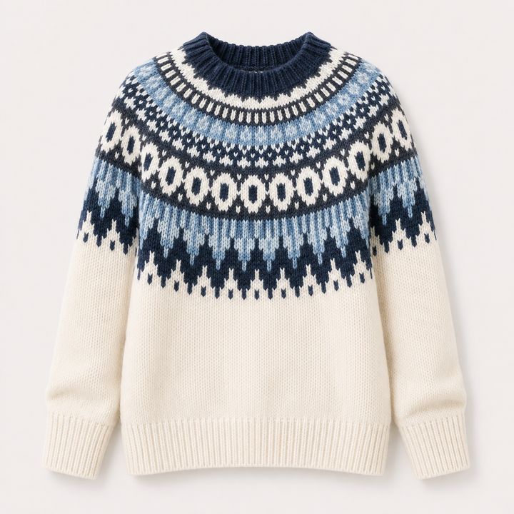 Women's Fair Isle Chunky Knit Jumper with Crew Neck