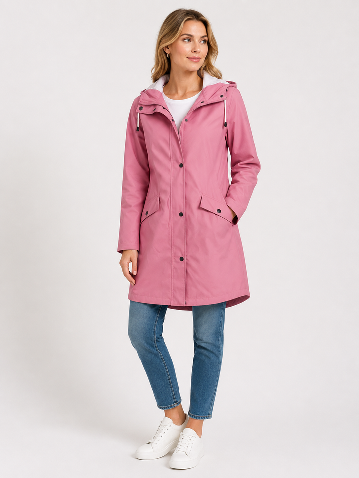 Women's Waterproof Hooded Longline Rain Jacket