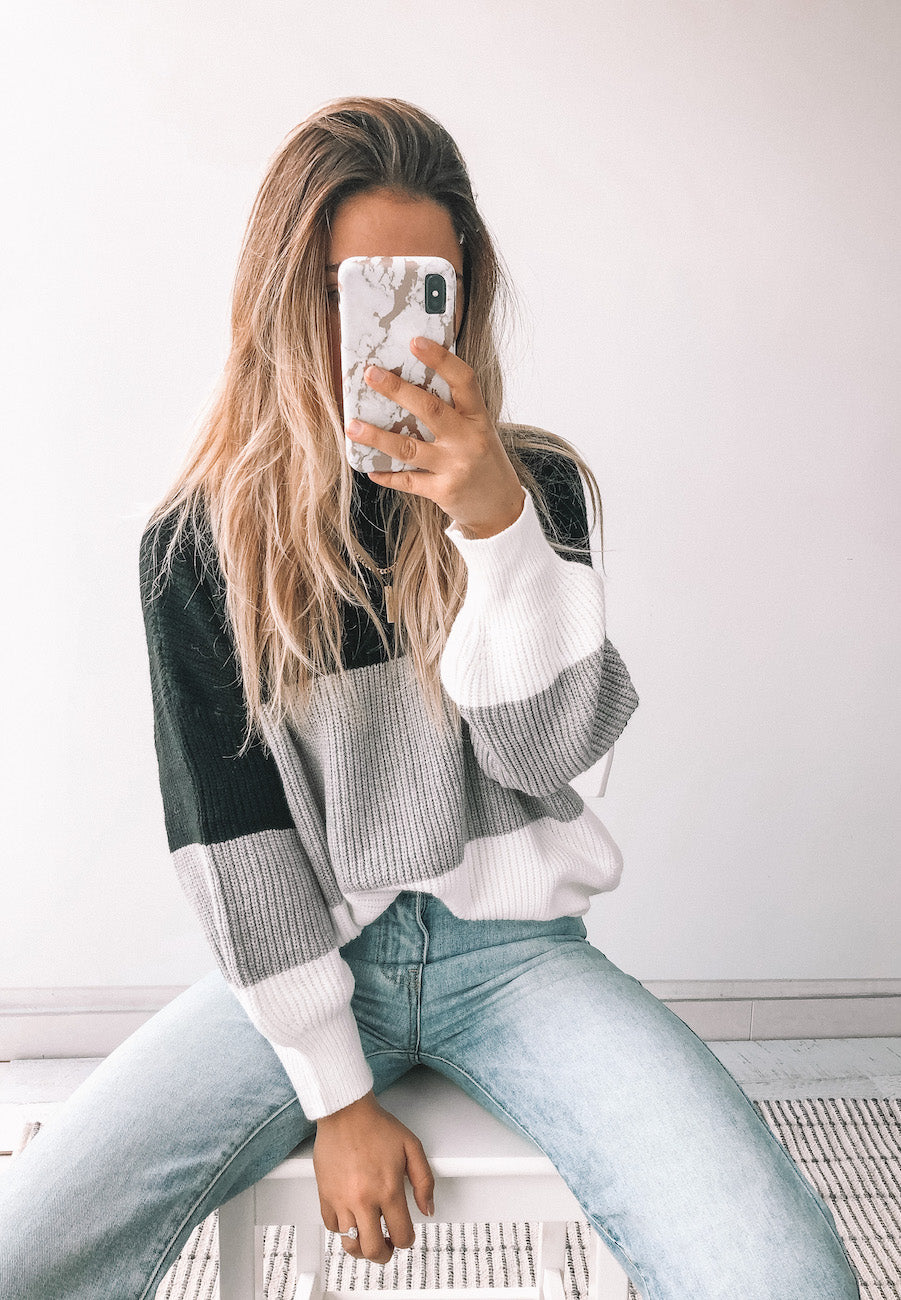 Oversized Color Block Rib Knit Sweater