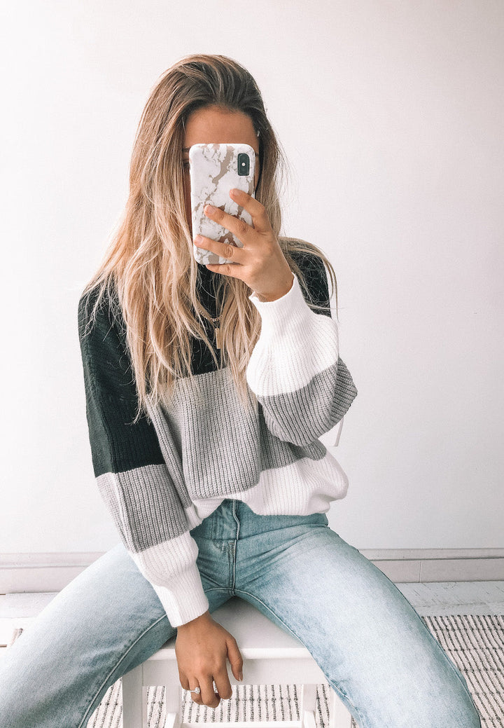 Oversized Color Block Rib Knit Sweater