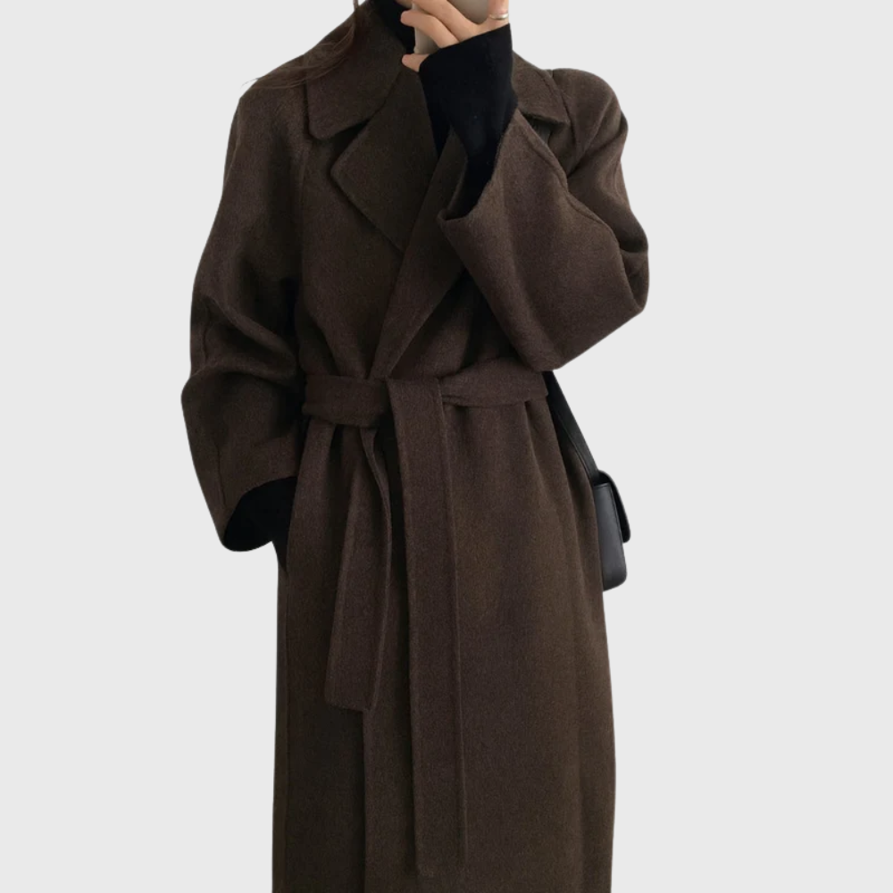Women's Longline Wool Wrap Coat with Tie Belt