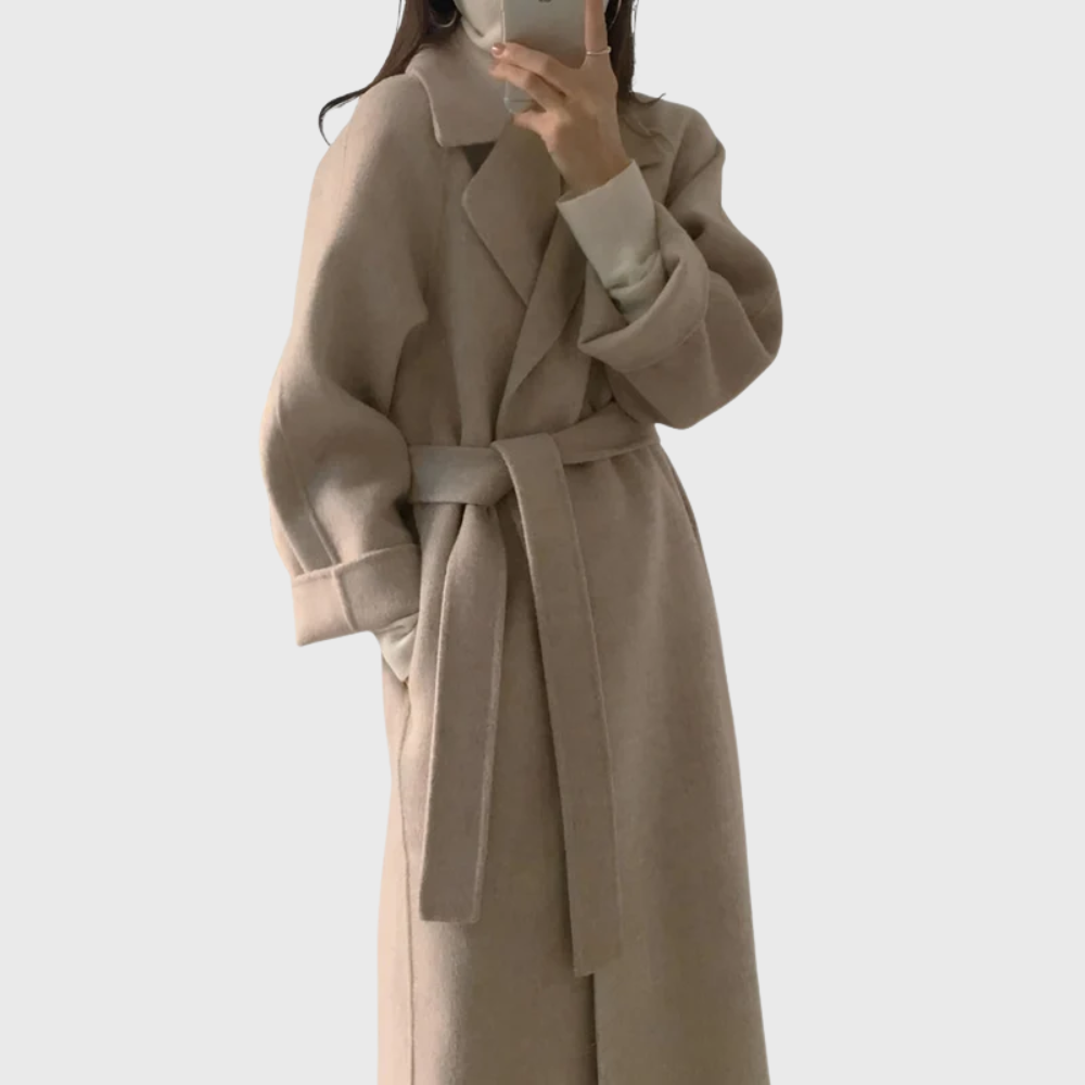 Women's Longline Wool Wrap Coat with Tie Belt