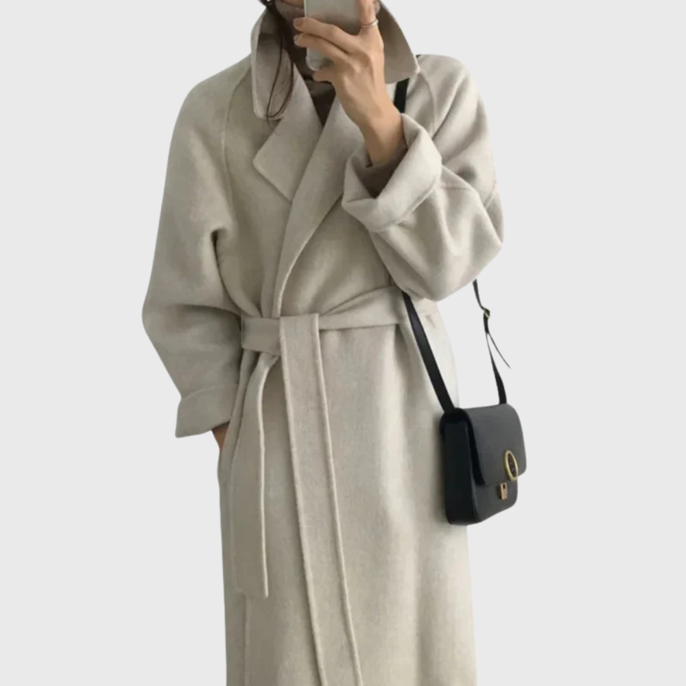 Women's Longline Wool Wrap Coat with Tie Belt