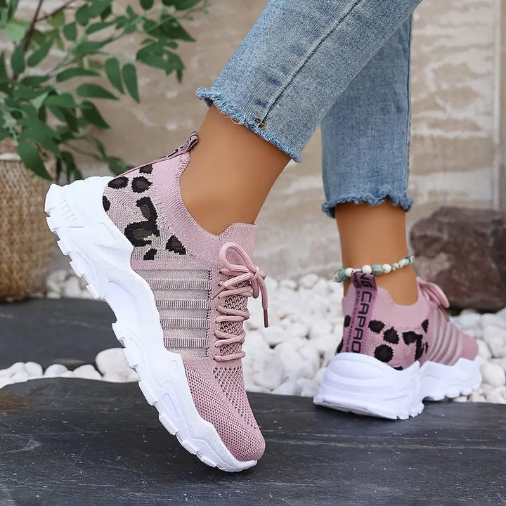 Women's Breathable Knit Lace-Up Trainers with Chunky Sole