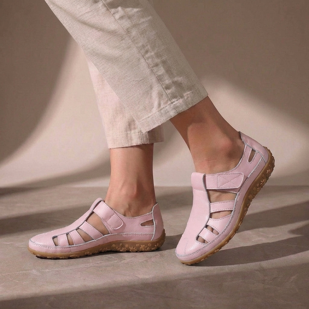 Women's Leather Cutout Sandals with Closed Toe
