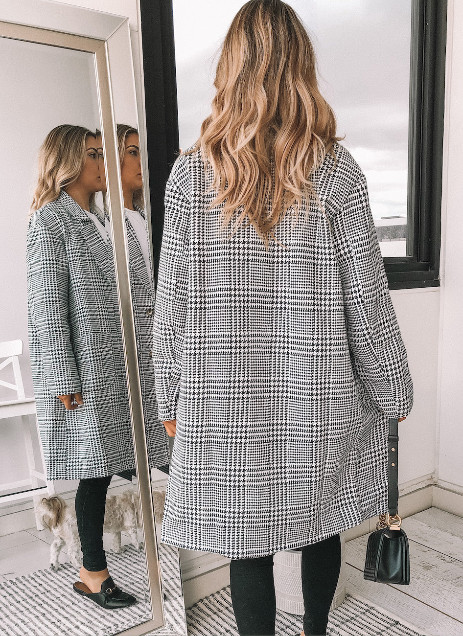 Tailored Plaid Long Blazer for Women