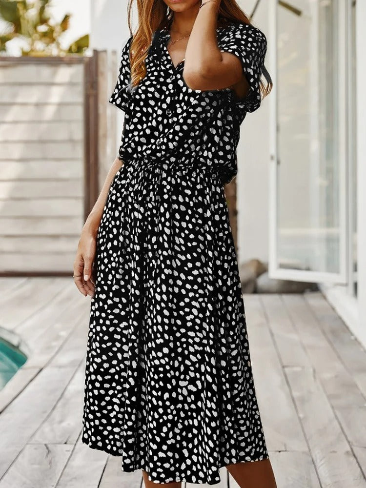 Women's Short Sleeve Printed Midi Dress