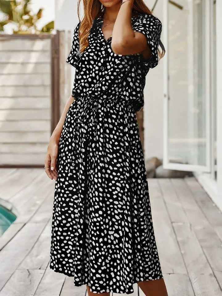 Women's Short Sleeve Printed Midi Dress