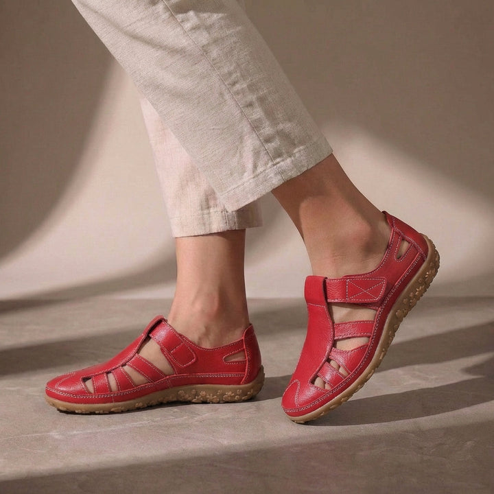 Women's Leather Cutout Sandals with Closed Toe
