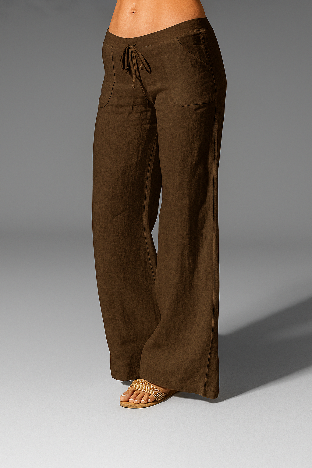 Women's Linen Wide-Leg Pants with Drawstring Tie