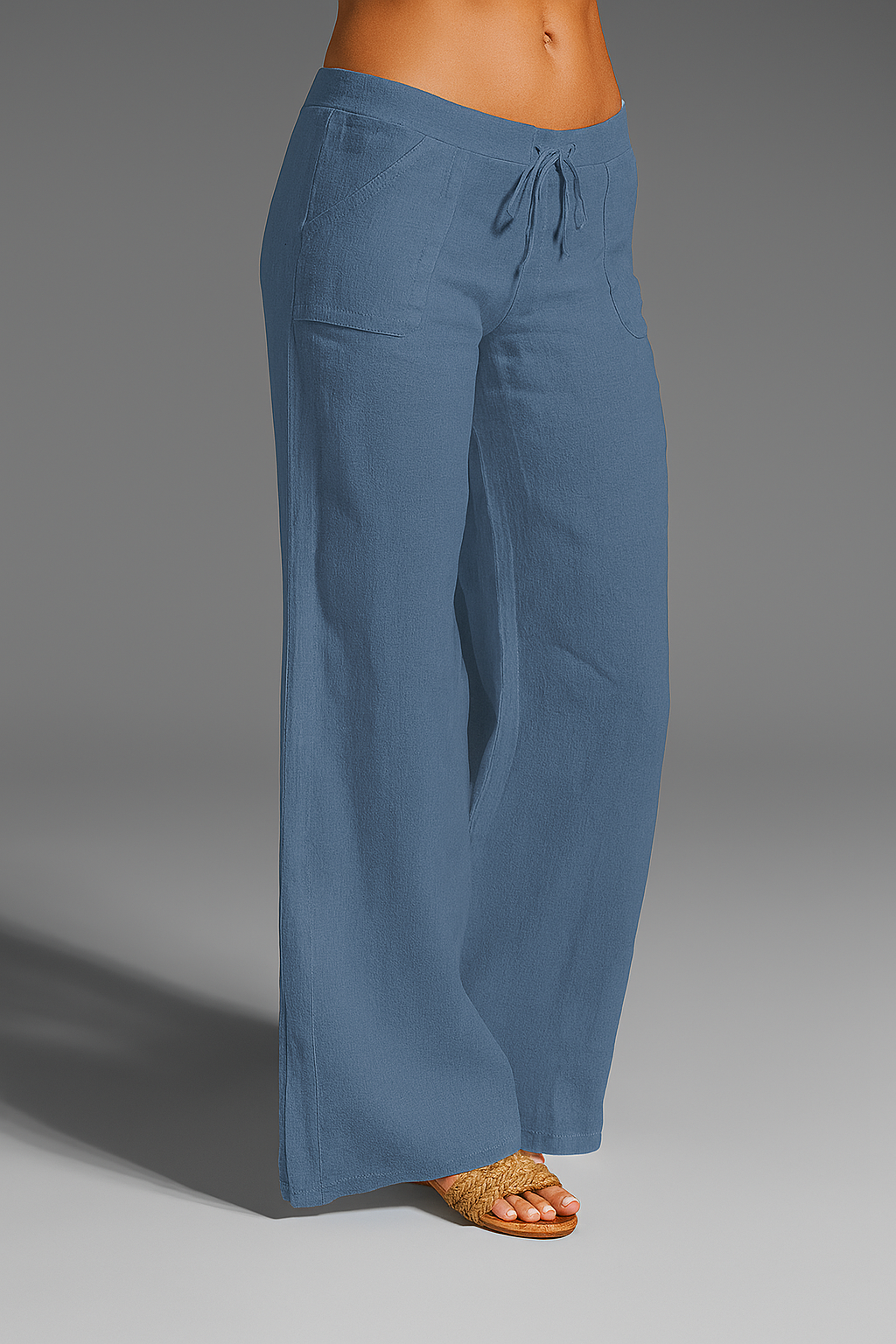 Women's Linen Wide-Leg Pants with Drawstring Tie
