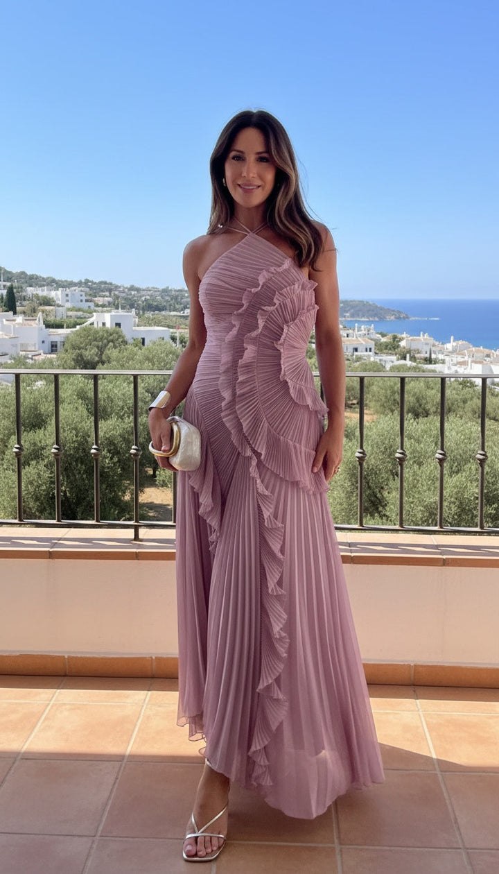 Vivienne | Pleated Ruffle Detail Occasion Maxi Dress