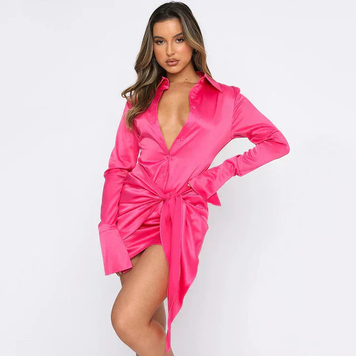Scarlett | Satin Tie Waist Shirt Mini Dress