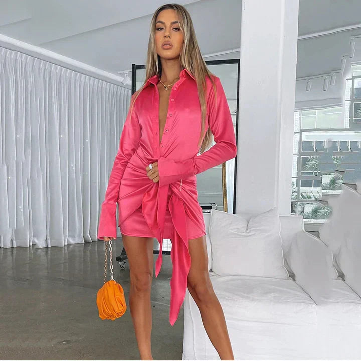 Scarlett | Satin Tie Waist Shirt Mini Dress