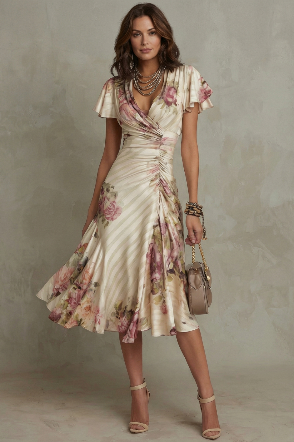 Matilda | Floral Ruched Wrap Midi Dress