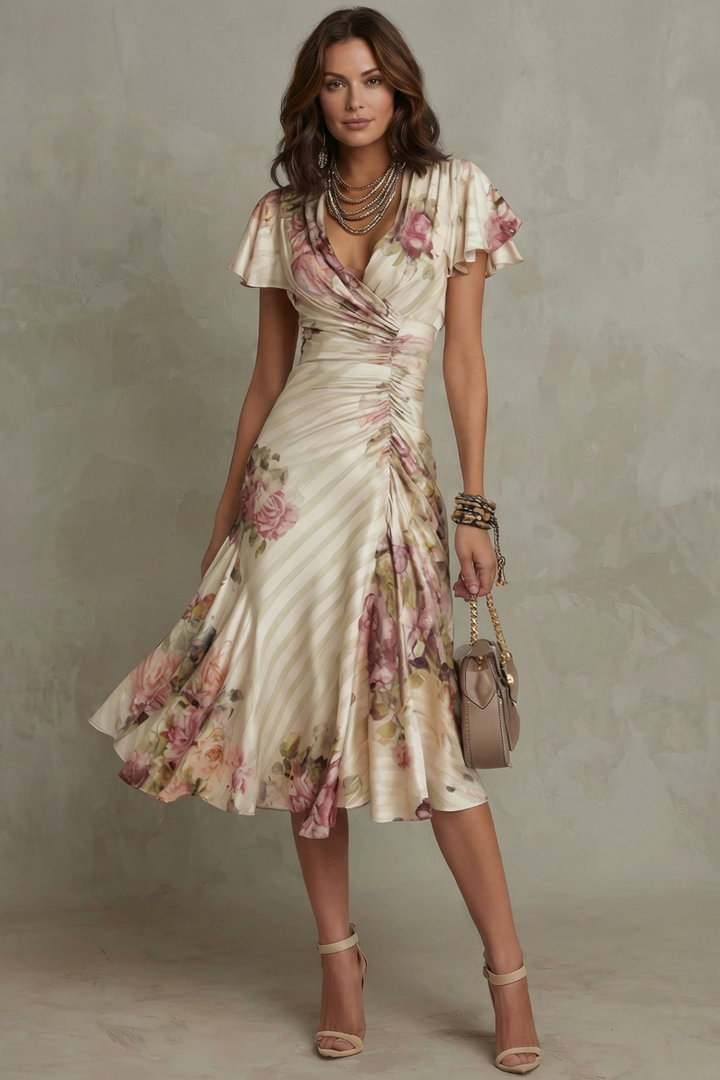 Matilda | Floral Ruched Wrap Midi Dress