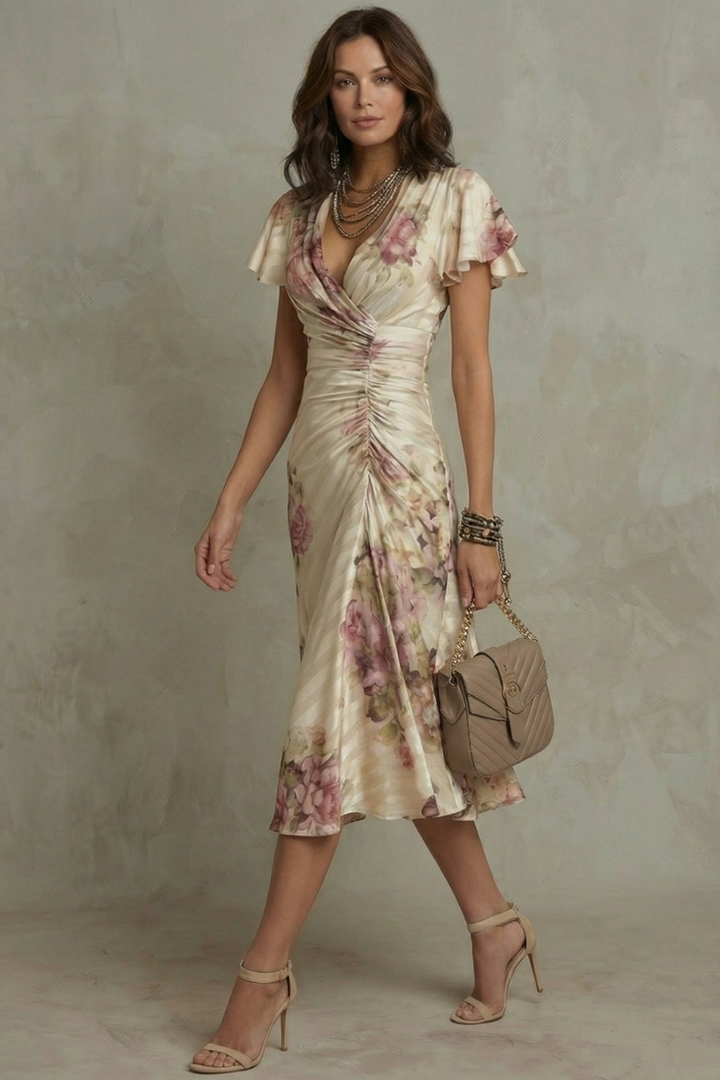 Matilda | Floral Ruched Wrap Midi Dress