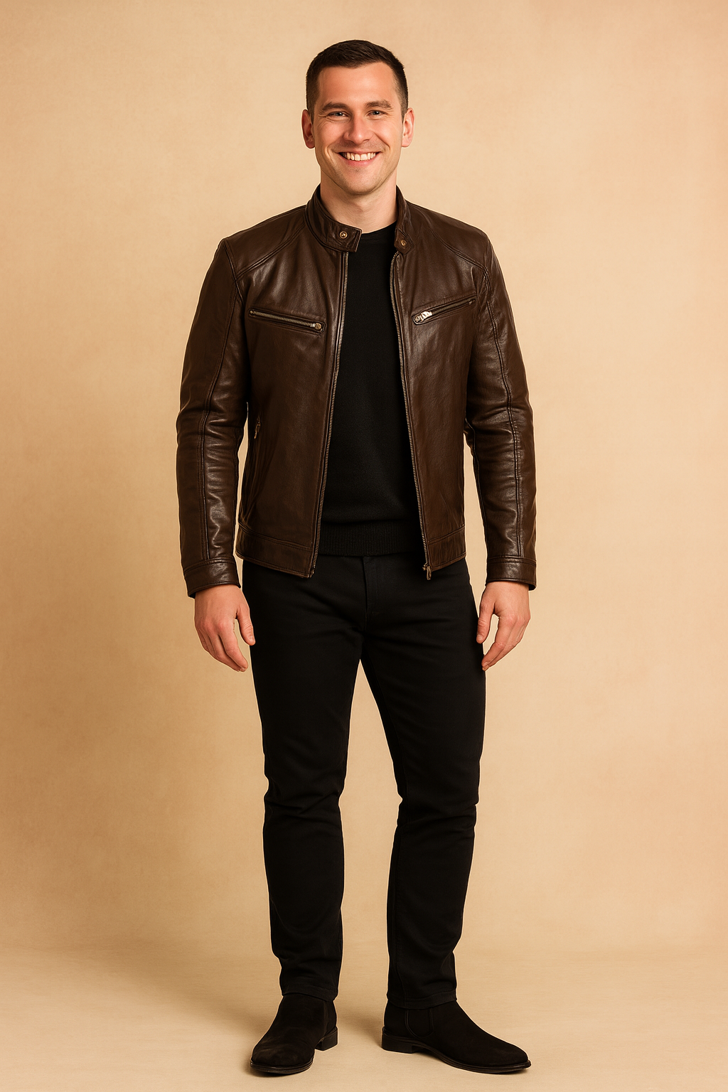Men's Zip Up Leather Moto Jacket