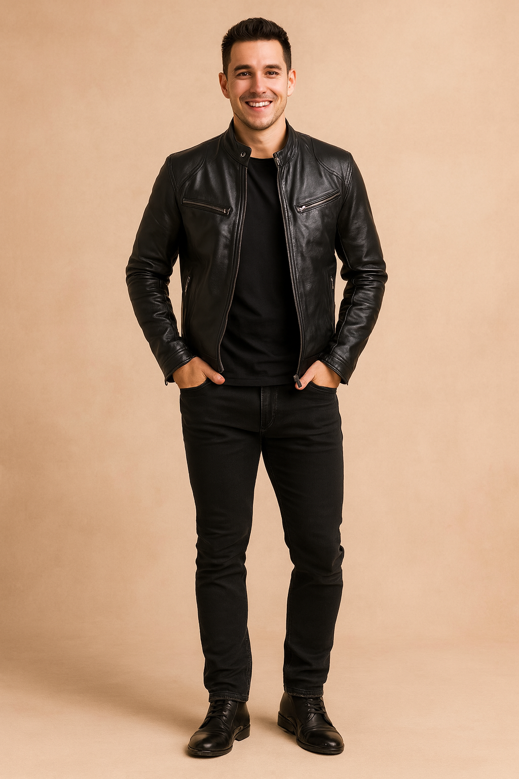 Men's Zip Up Leather Moto Jacket