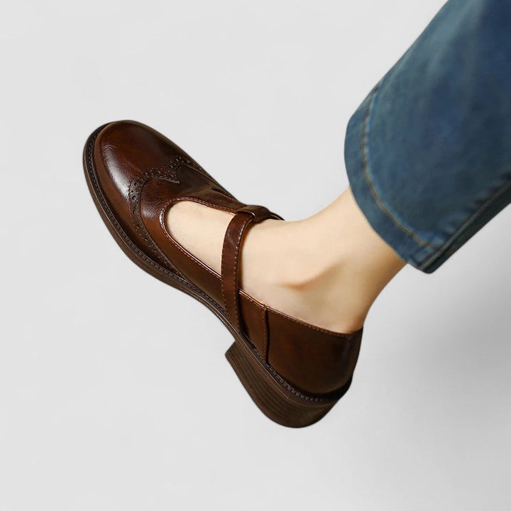 Women's Leather Brogue T-Bar Mary Janes