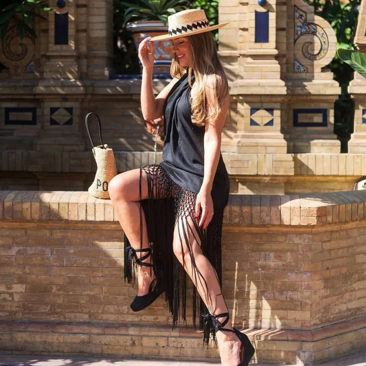 Vivienne | Halter Neck Fringe Occasion Midi Dress