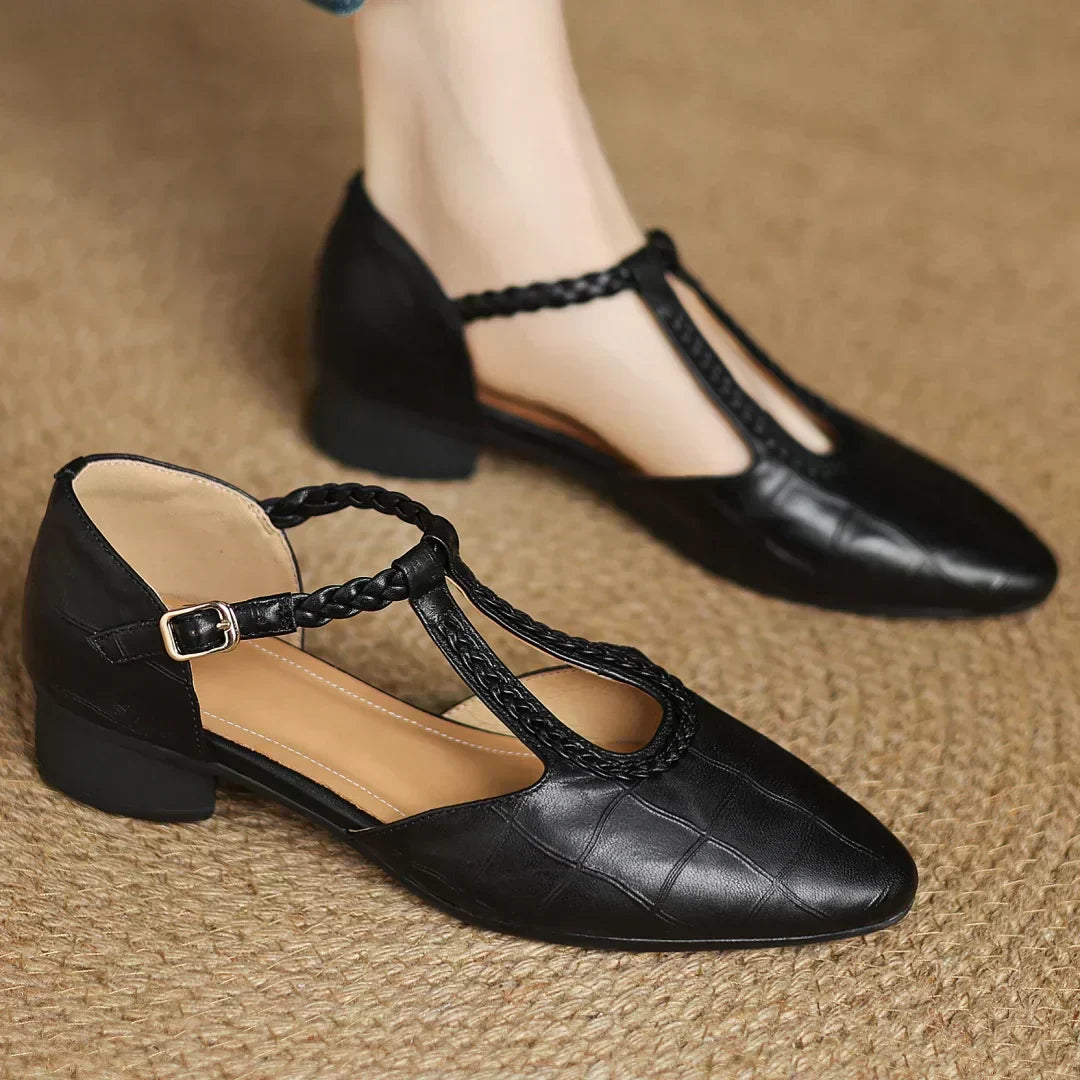 Croc Embossed T Strap Pumps