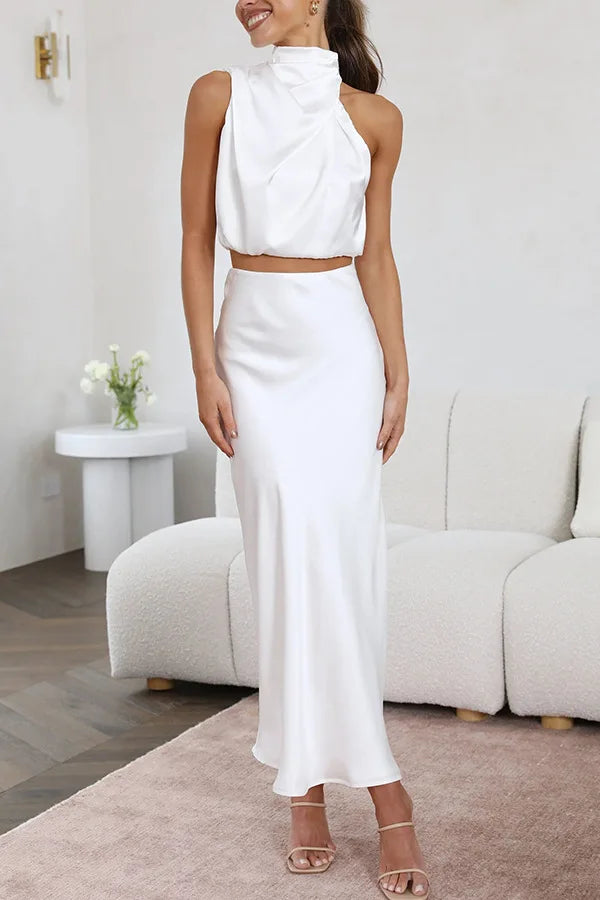 Sienna | Formal High Neck Satin Two Piece Maxi Dress
