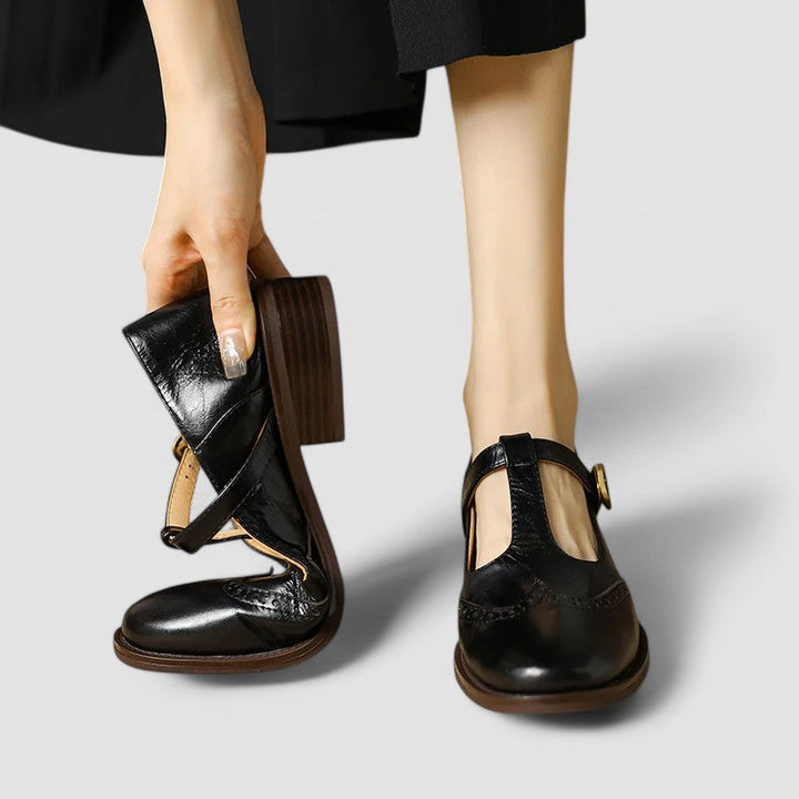 Women's Leather T-Strap Brogue Mary Janes