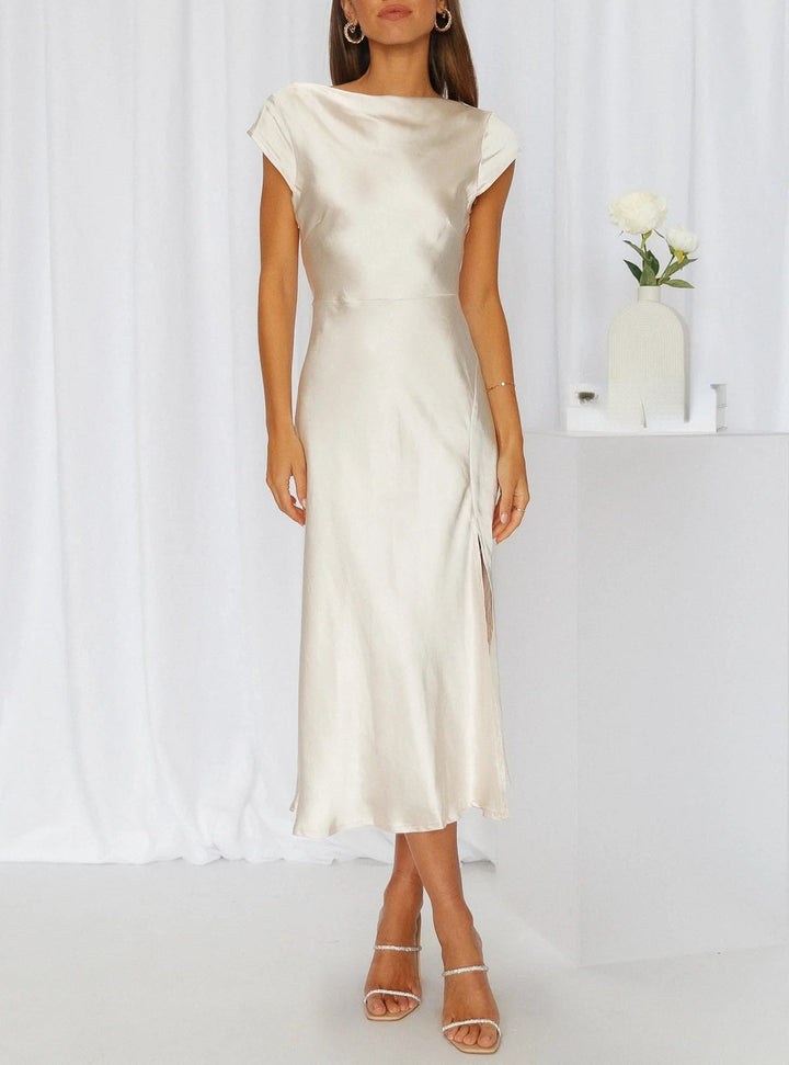 Celeste | Satin Cap Sleeve Evening Midi Dress