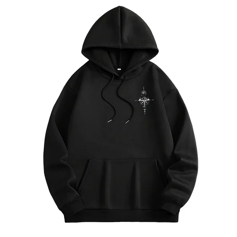 Men's Fleece Compass Graphic Print Pullover Hoodie