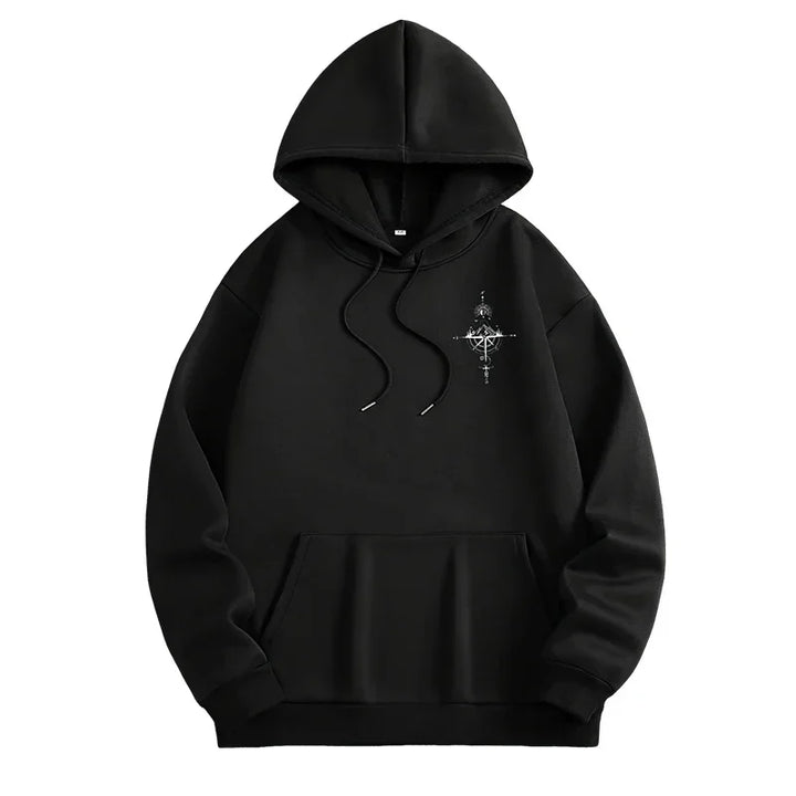 Men's Fleece Compass Graphic Print Pullover Hoodie