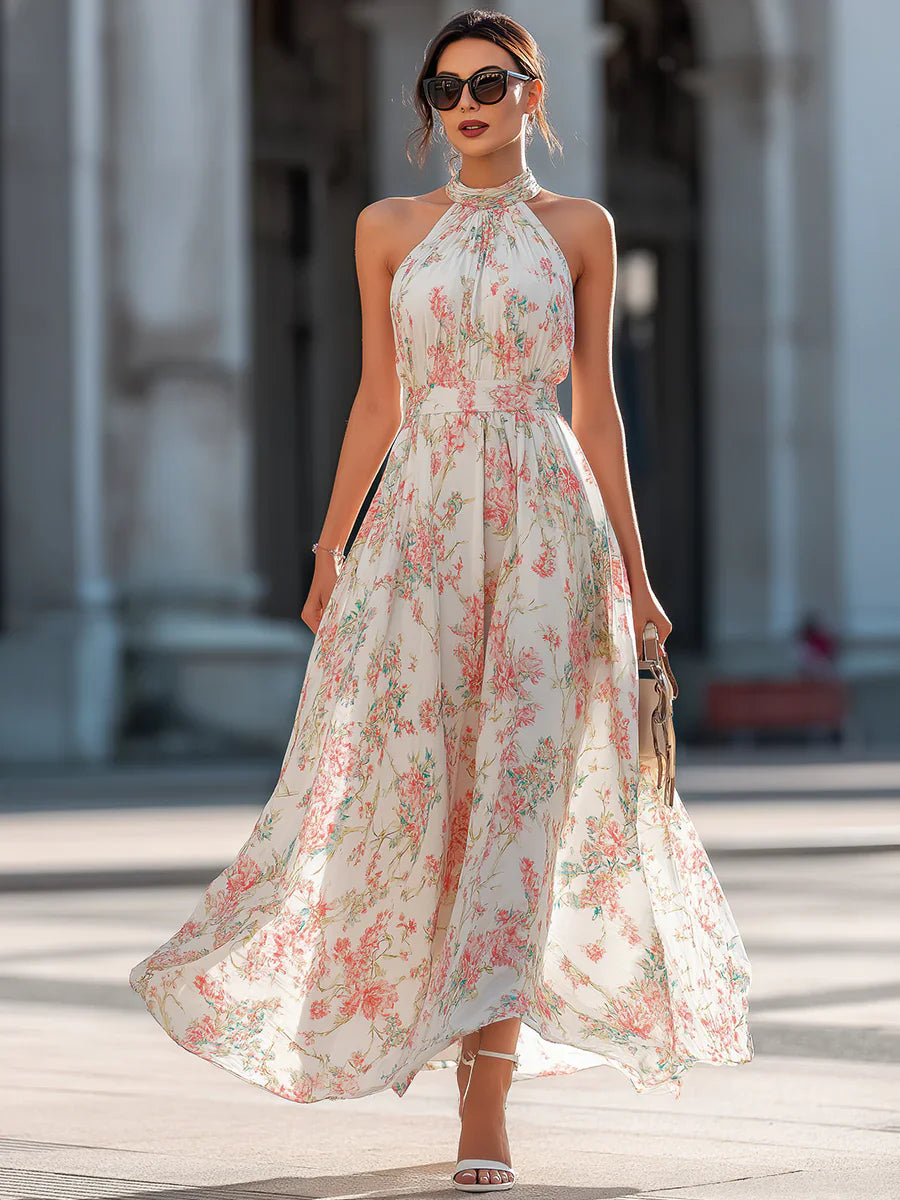 Women's Floral Maxi Dress with Halter Neck